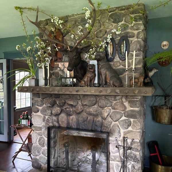 a room filled with furniture and a fire place