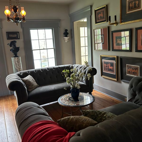 a living room with a large window