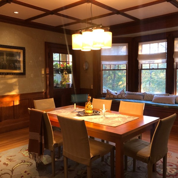 a room filled with furniture and a large window