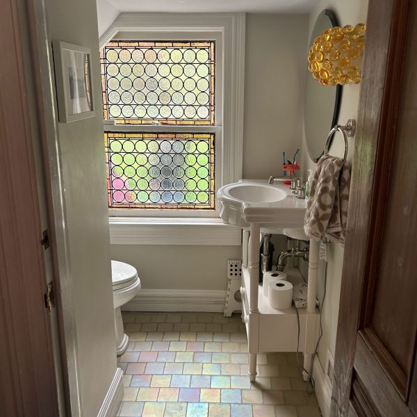 a room with a sink and a window