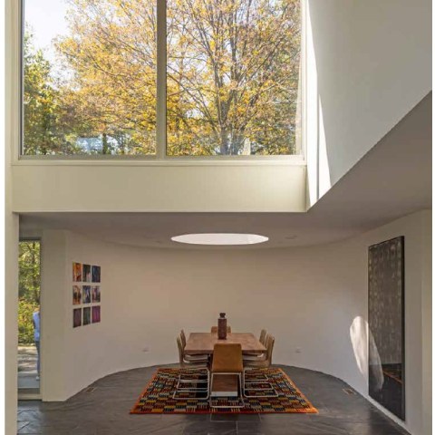 a room with a large window