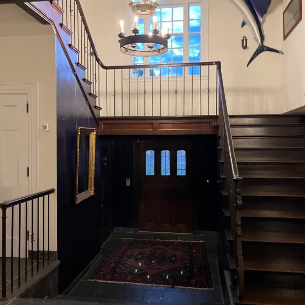 a gate in front of a window