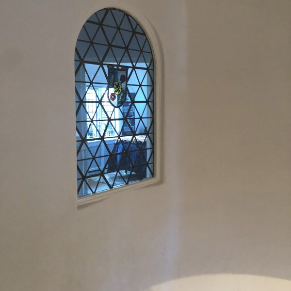 a building next to a window