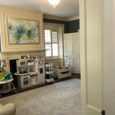 a room with a sink and a window