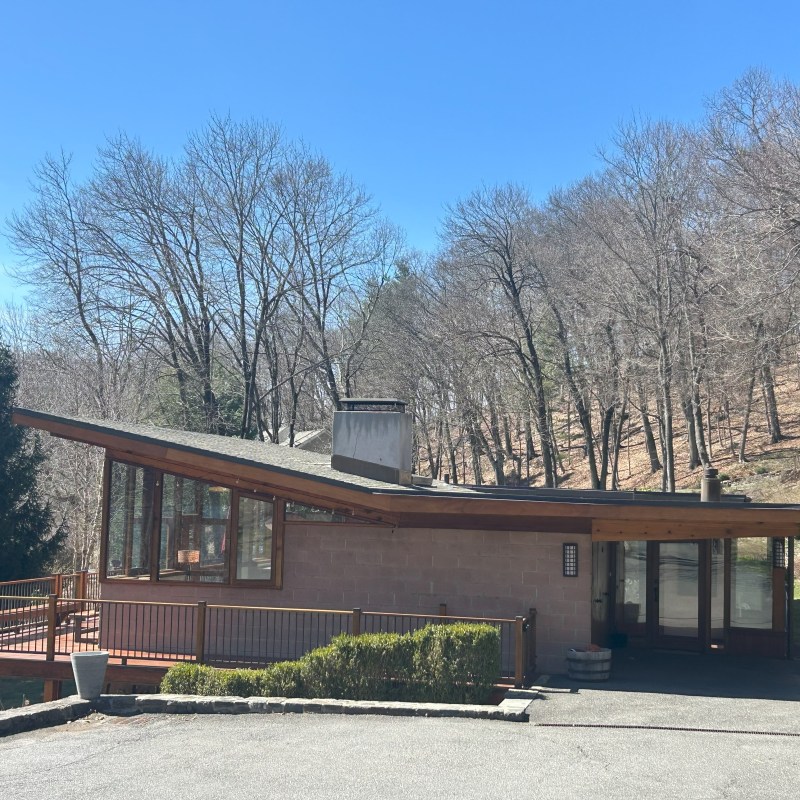 a tree in front of a building
