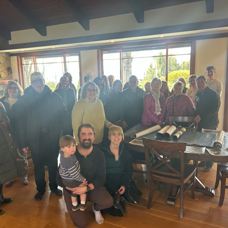 a group of people standing in a room