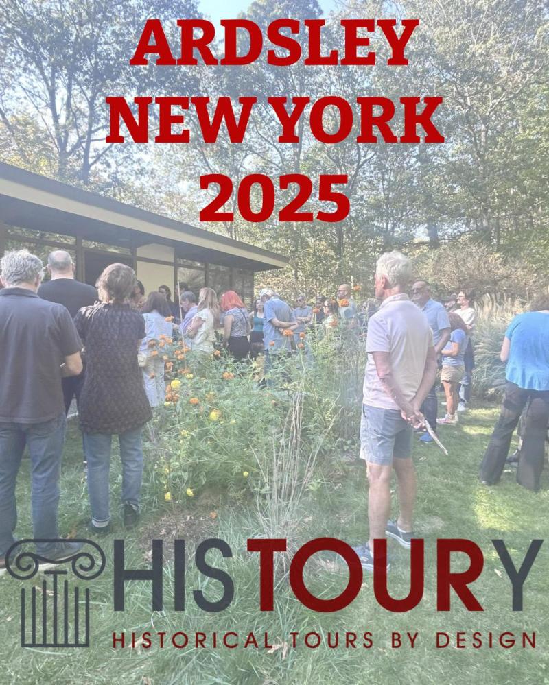 Group of people outside a building with 'Ardsley New York 2025' text above and 'Histoury' logo below.
