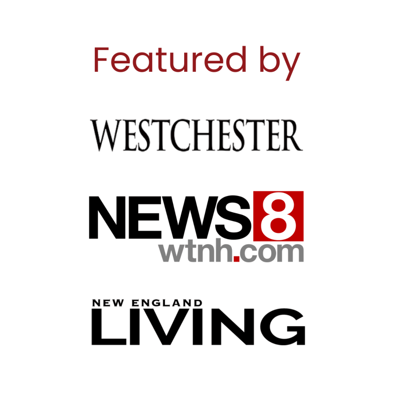 Featured by logos: Westchester, News 8 WTNH, New England Living.