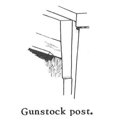 Illustration of a gunstock post in architectural context.